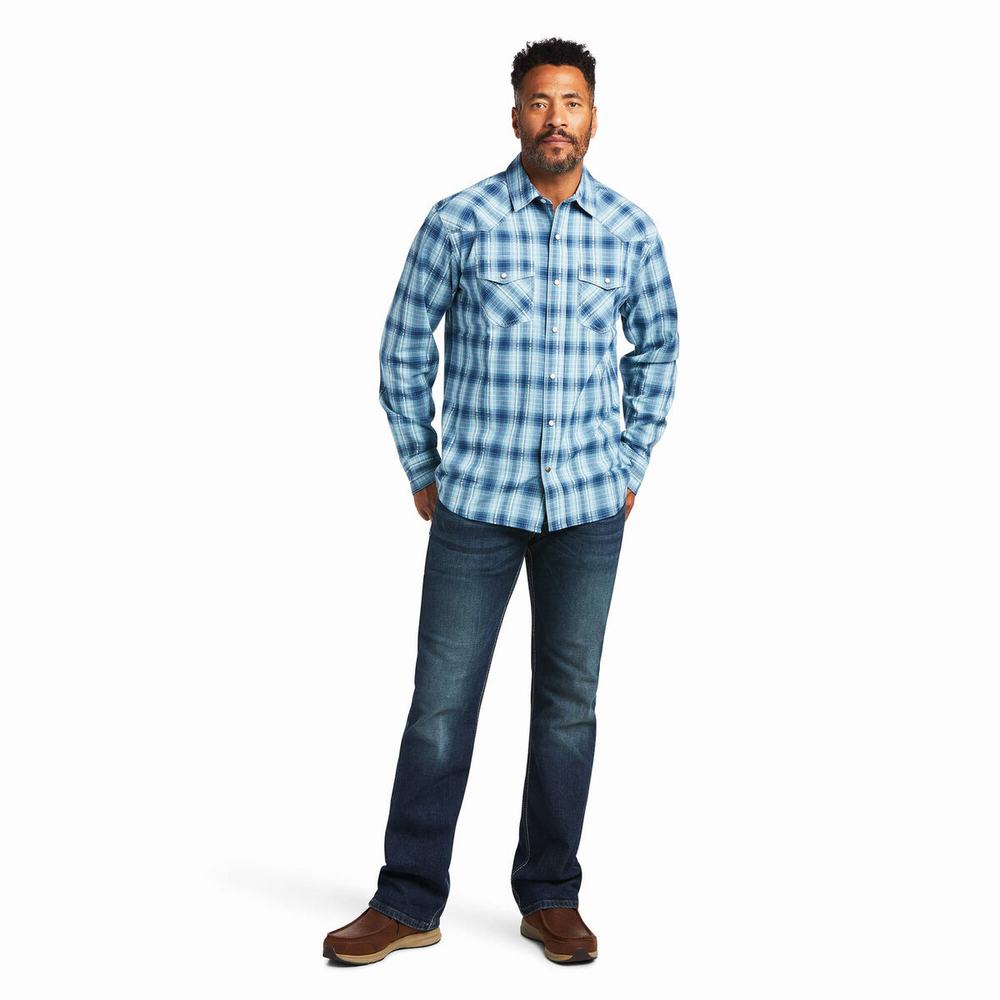 Blue Men's Ariat Harper Retro Fit Shirts | 8645-CKRYP