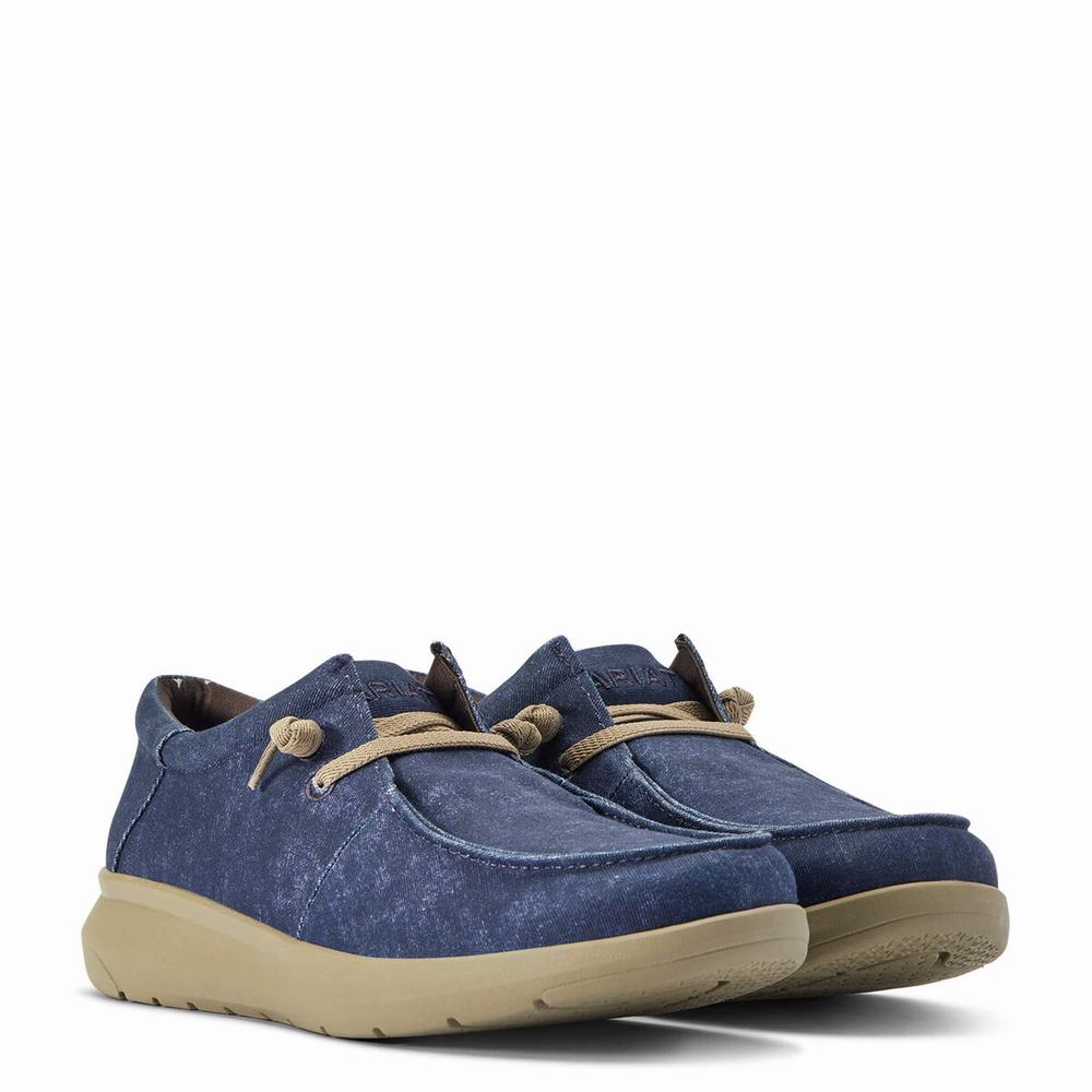 Blue Men's Ariat Hilo Stretch Lace Sneakers | 9143-KEGNI