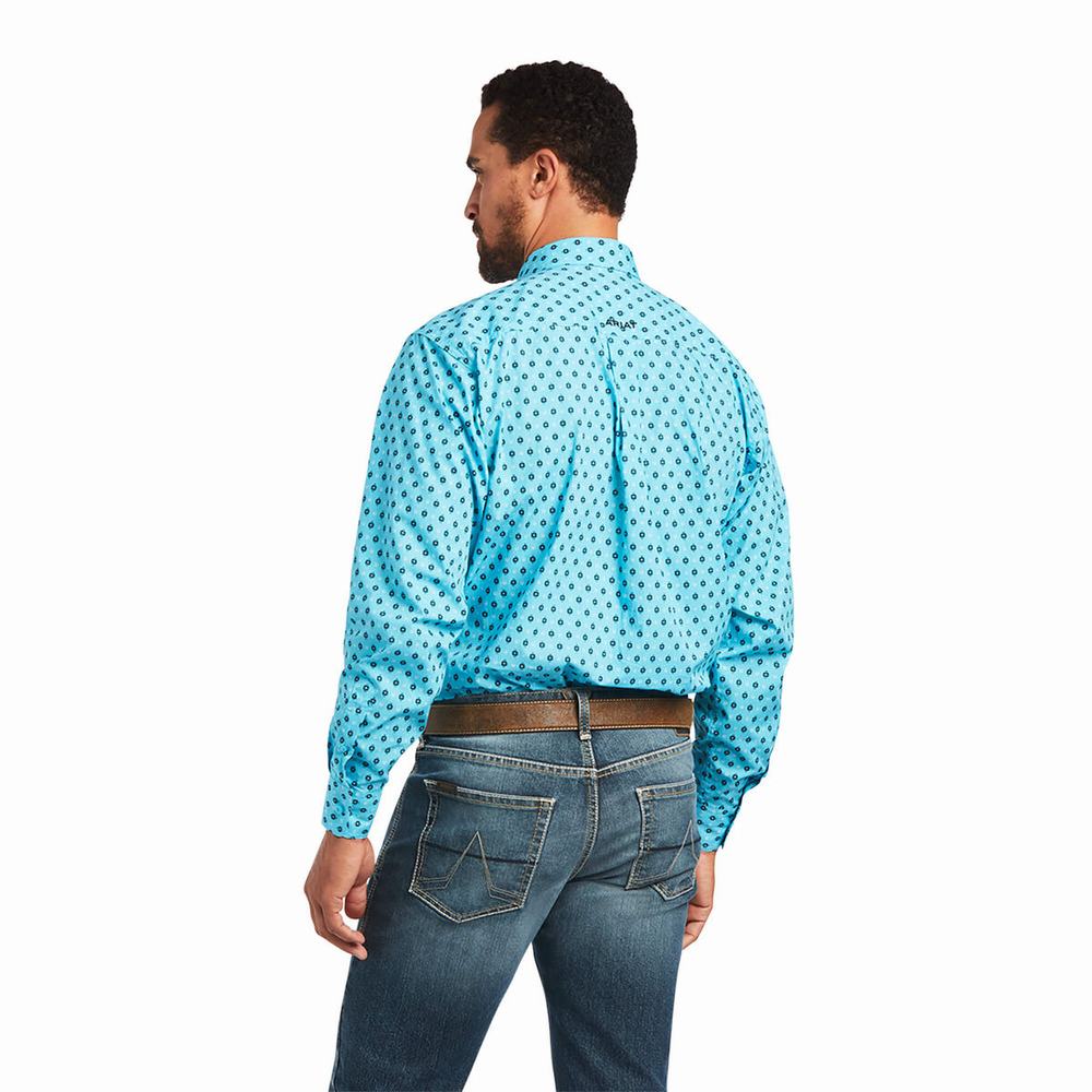 Blue Men's Ariat Manuel Classic Fit Shirts | 1047-ELNPH