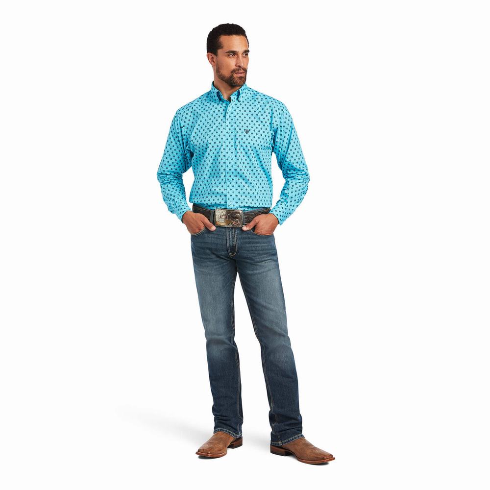 Blue Men's Ariat Manuel Classic Fit Shirts | 1047-ELNPH