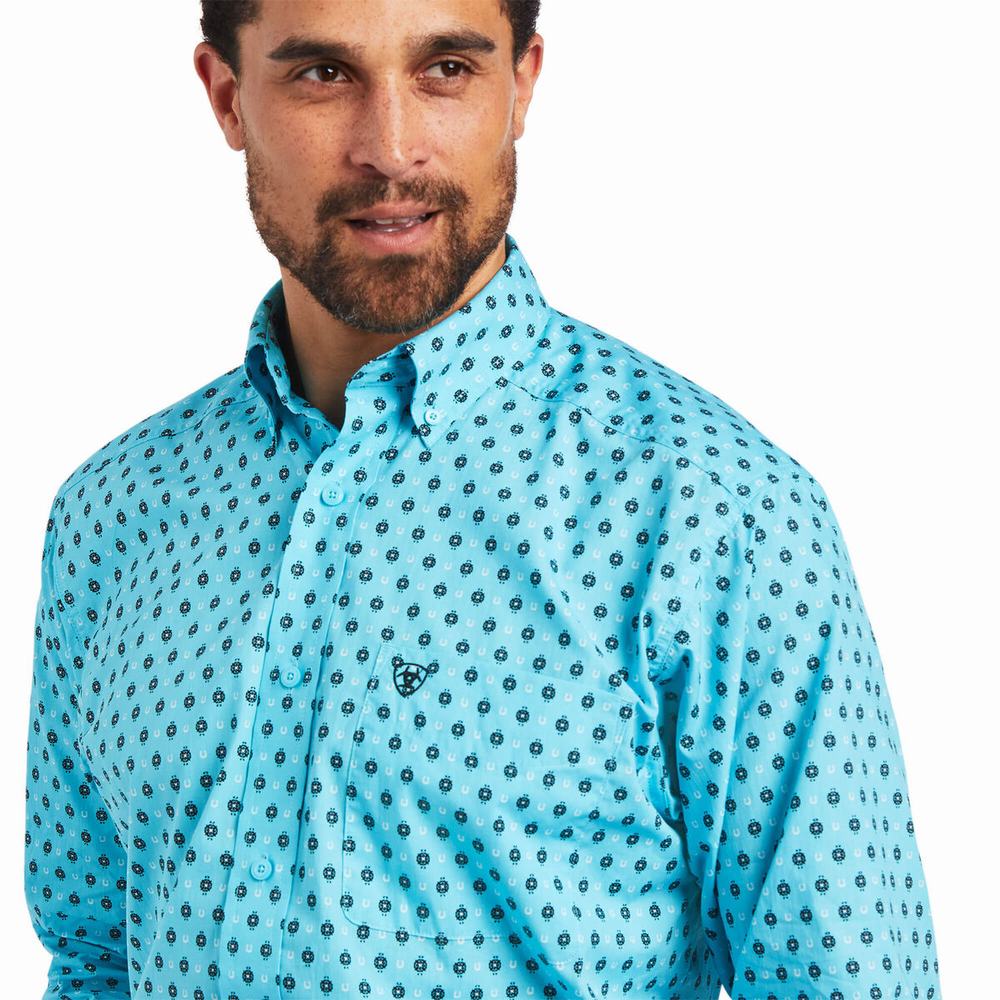 Blue Men's Ariat Manuel Classic Fit Shirts | 1047-ELNPH