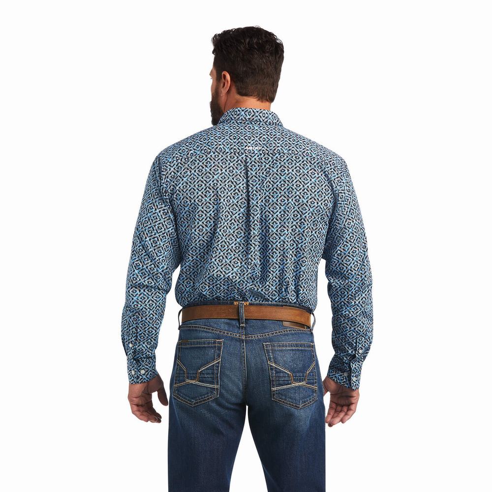 Blue Men's Ariat Miguel Classic Fit Shirts | 7910-GLTAP