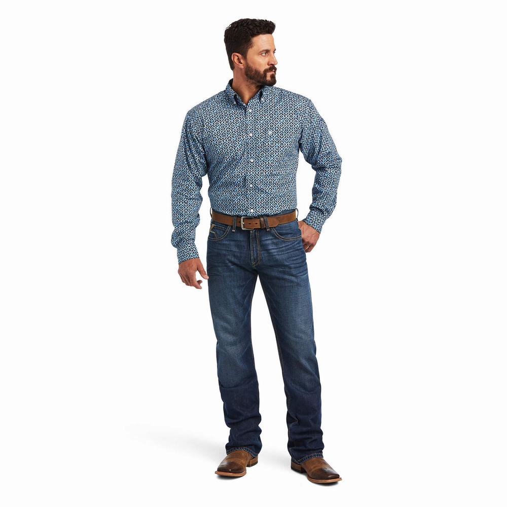 Blue Men's Ariat Miguel Classic Fit Shirts | 7910-GLTAP