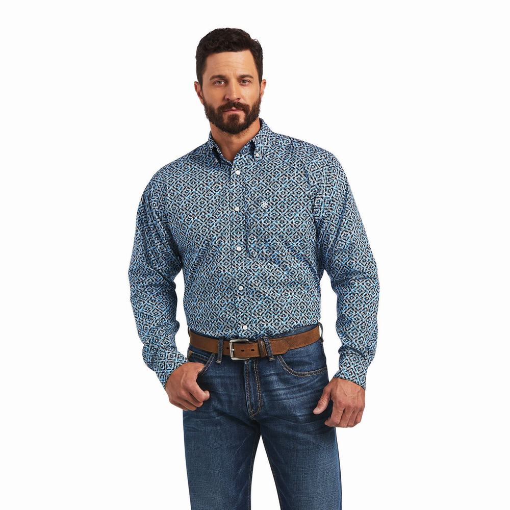 Blue Men\'s Ariat Miguel Classic Fit Shirts | 7910-GLTAP