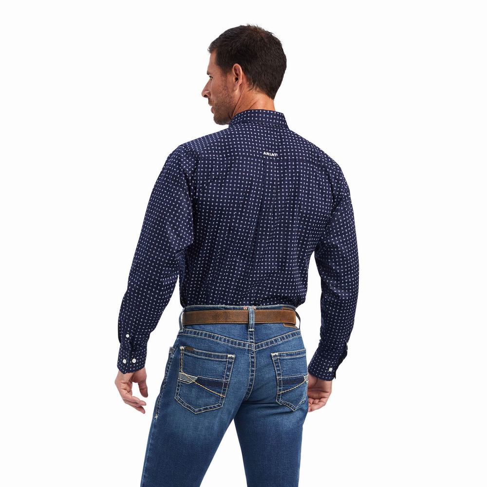 Blue Men's Ariat Niko Stretch Fitted Shirts | 1908-ZGJFV