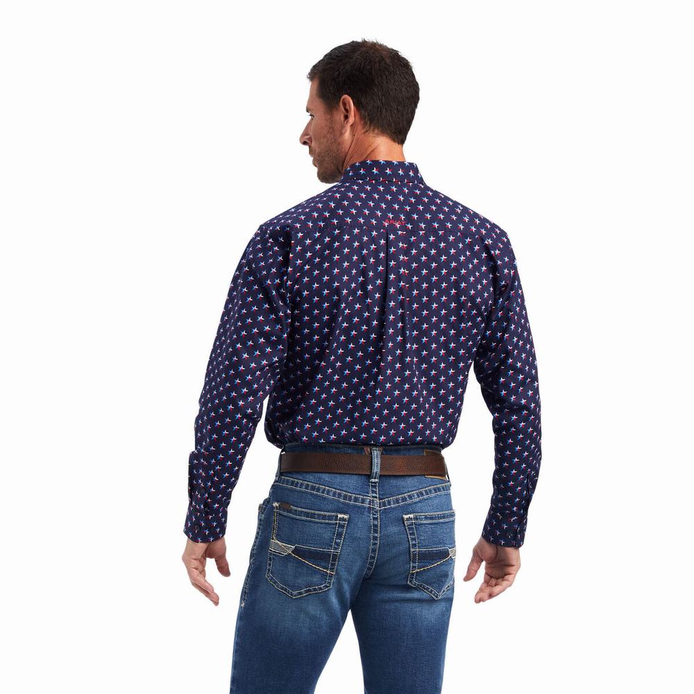 Blue Men's Ariat Nosson Classic Fit Shirts | 8930-KTQME