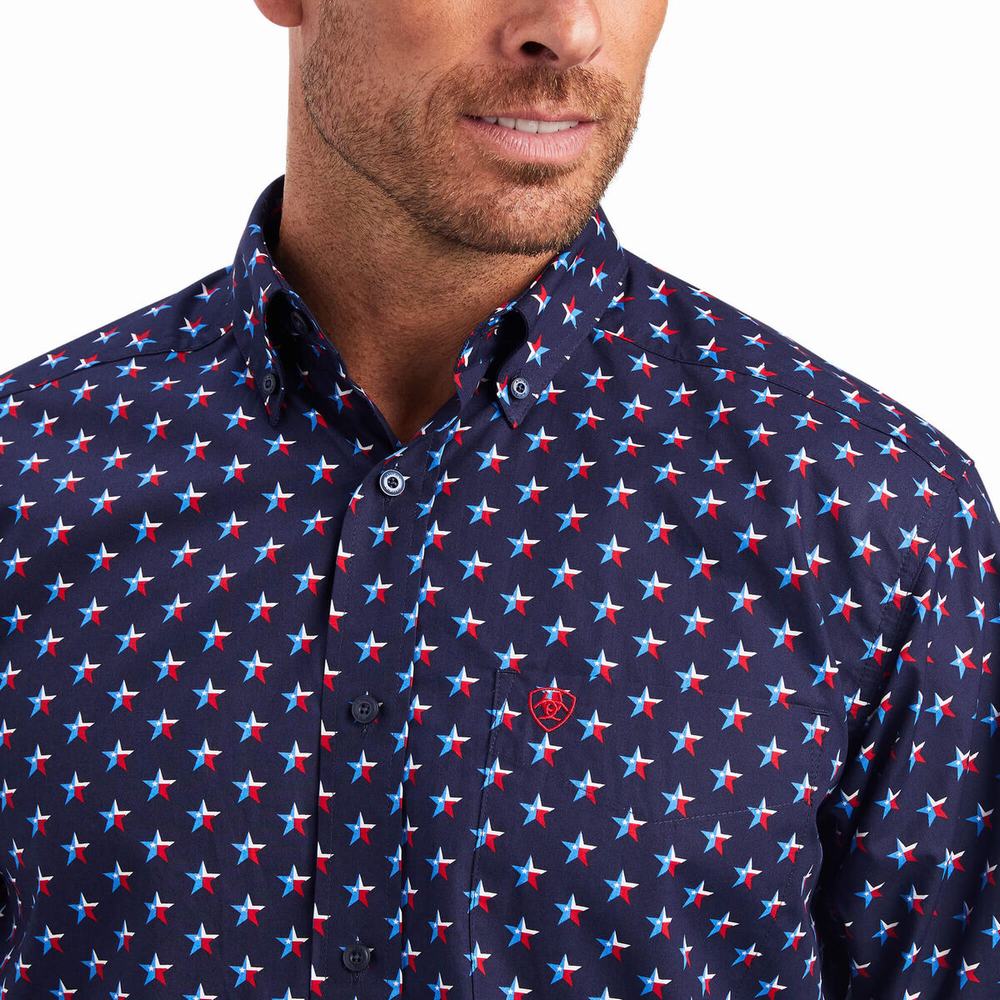 Blue Men's Ariat Nosson Classic Fit Shirts | 8930-KTQME