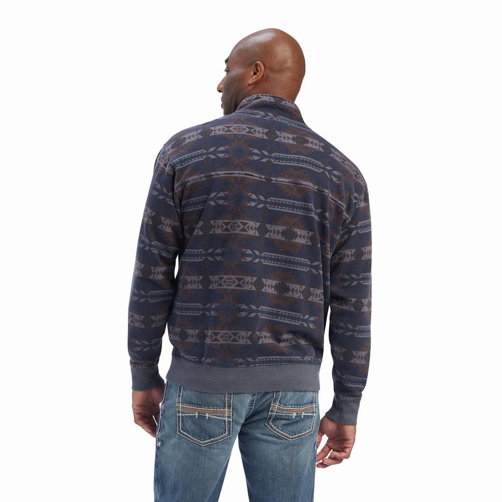 Blue Men's Ariat Printed Overdyed Washed Hoodies | 5249-VEWLF