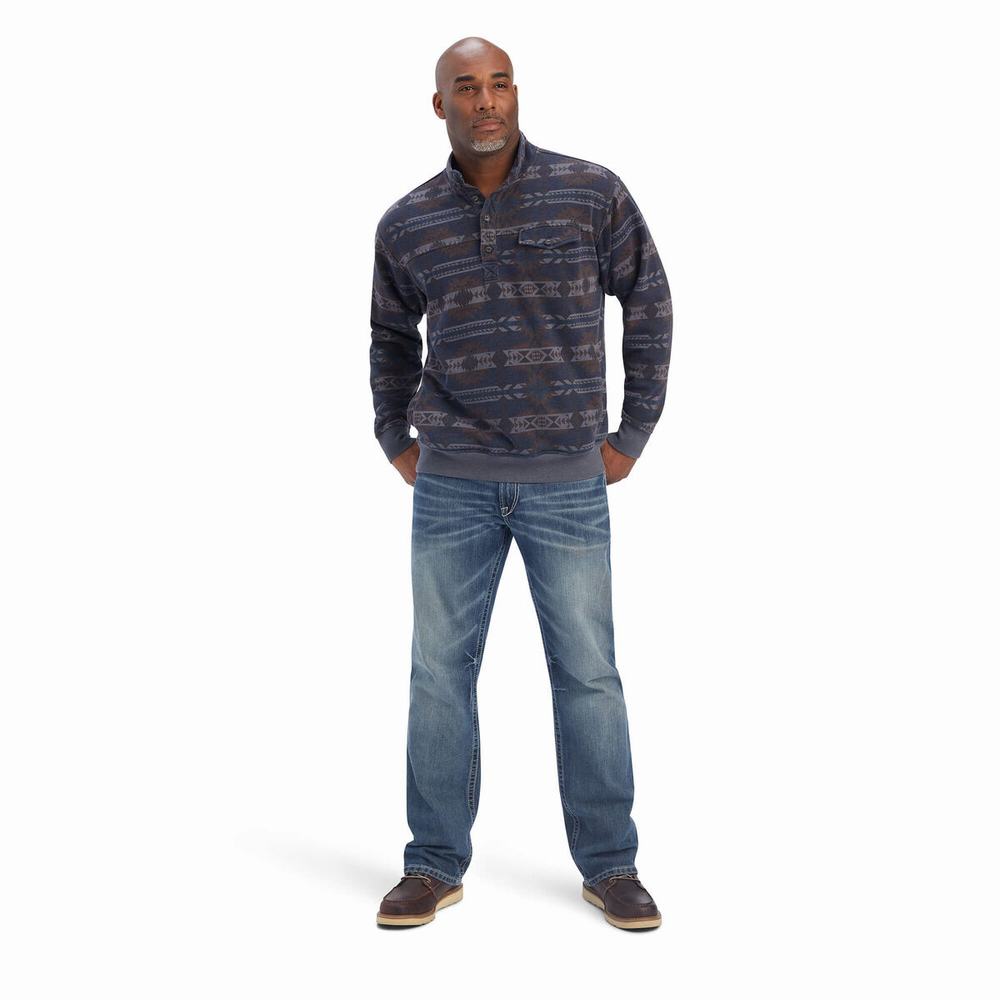 Blue Men's Ariat Printed Overdyed Washed Hoodies | 5249-VEWLF