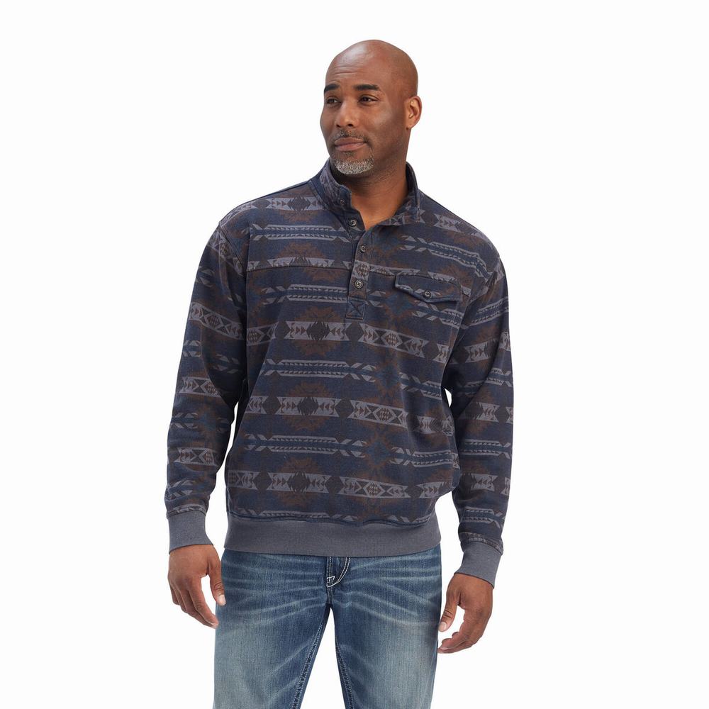 Blue Men\'s Ariat Printed Overdyed Washed Hoodies | 5249-VEWLF