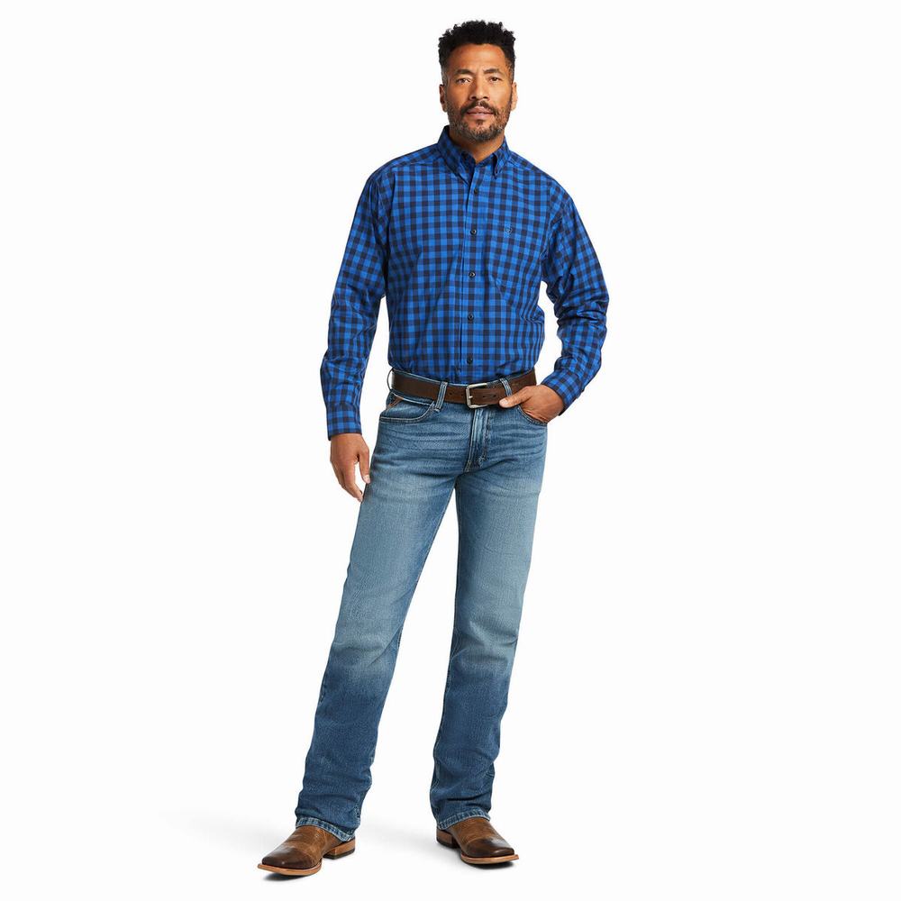 Blue Men's Ariat Pro Series Anthony Classic Fit Shirts | 6423-ZTMEF