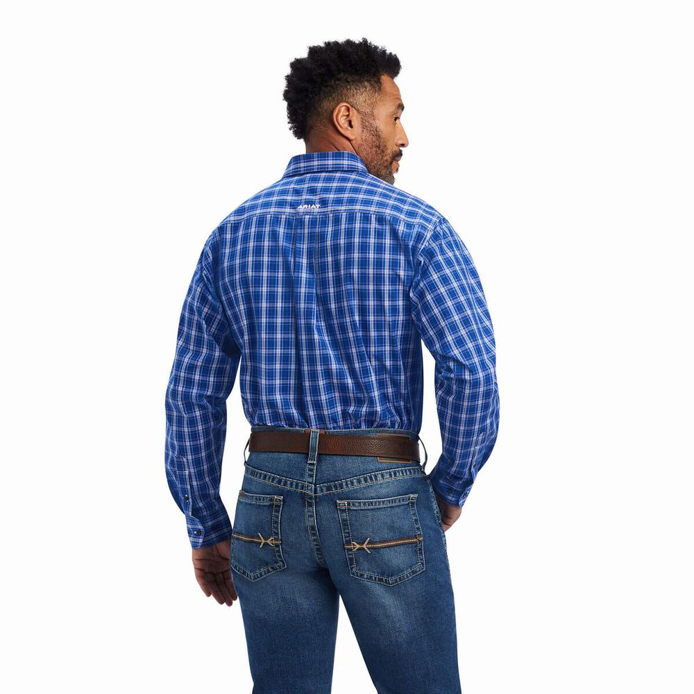 Blue Men's Ariat Pro Series Boone Classic Fit Shirts | 6843-WEMGJ