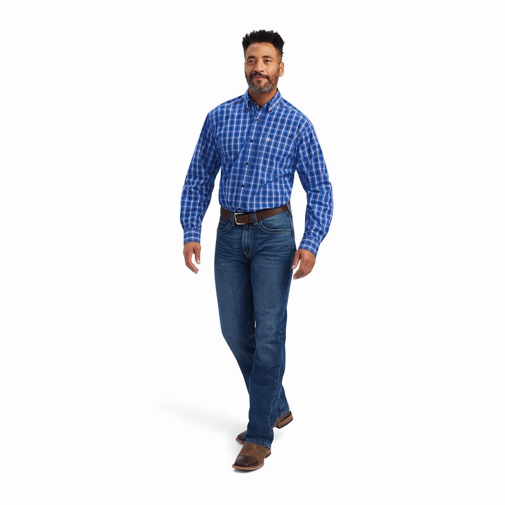 Blue Men's Ariat Pro Series Boone Classic Fit Shirts | 6843-WEMGJ