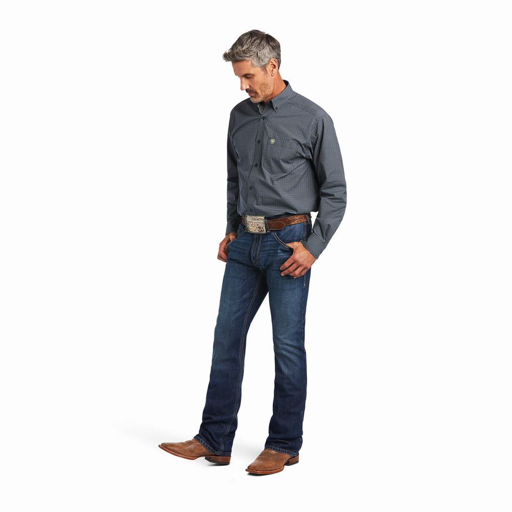 Blue Men's Ariat Pro Series Brian Classic Fit Shirts | 2761-TUBMP