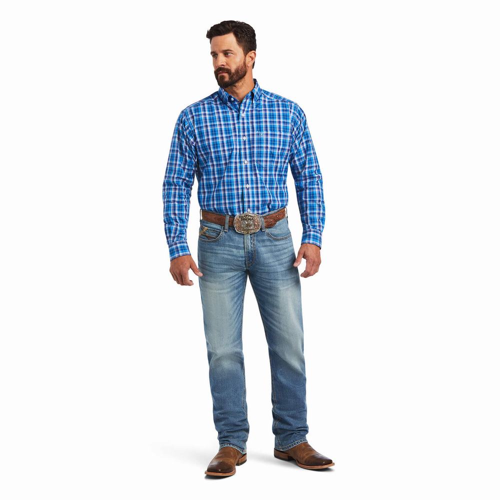 Blue Men's Ariat Pro Series Mason Classic Fit Shirts | 4176-OEVHW