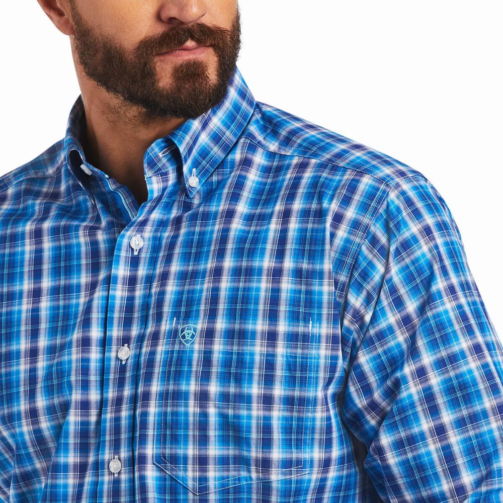 Blue Men's Ariat Pro Series Mason Classic Fit Shirts | 4176-OEVHW