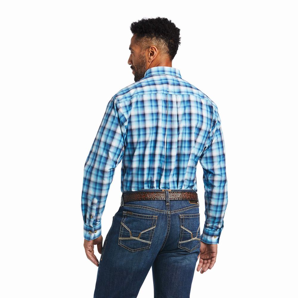 Blue Men's Ariat Pro Series Mateo Classic Fit Shirts | 7089-JHZGI