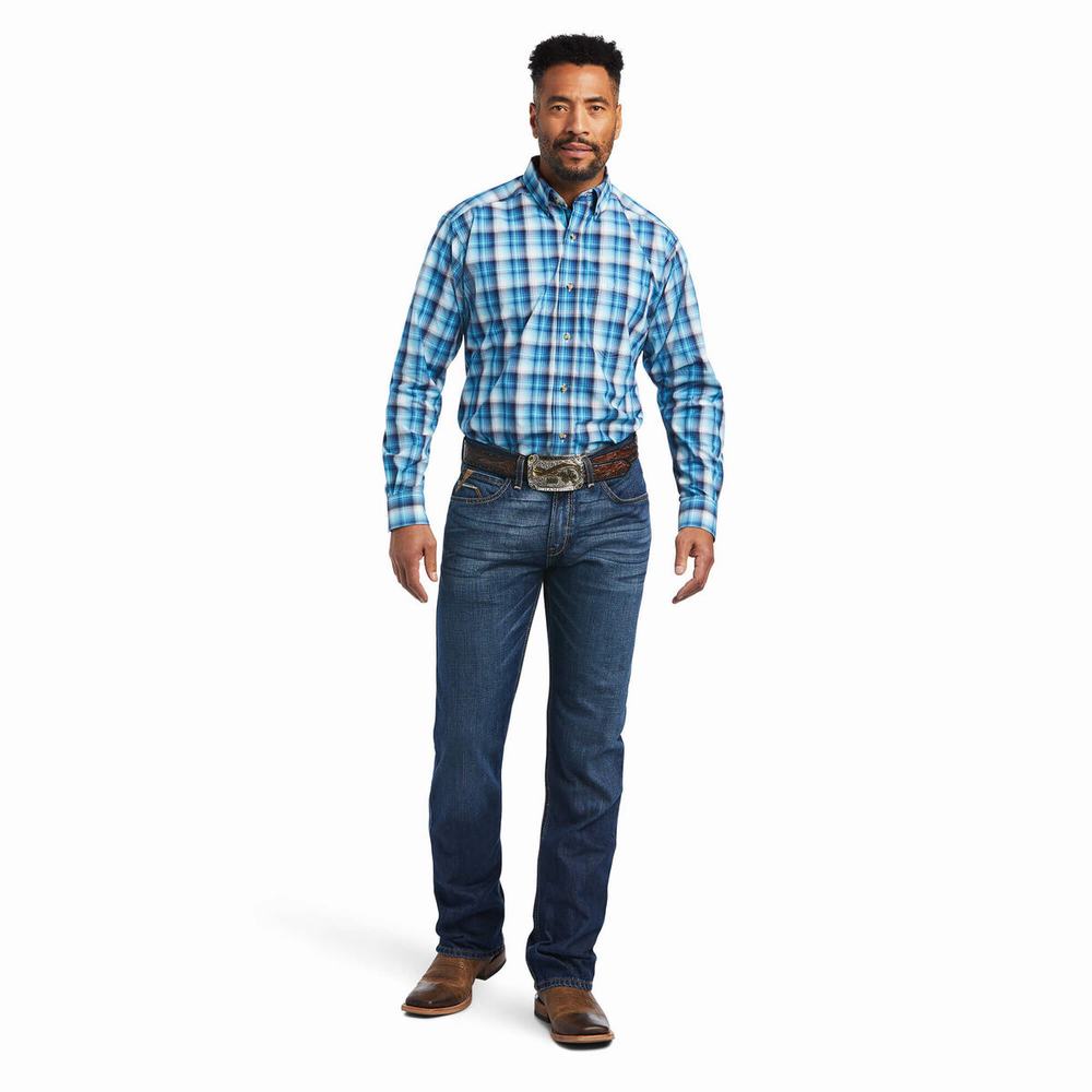 Blue Men's Ariat Pro Series Mateo Classic Fit Shirts | 7089-JHZGI