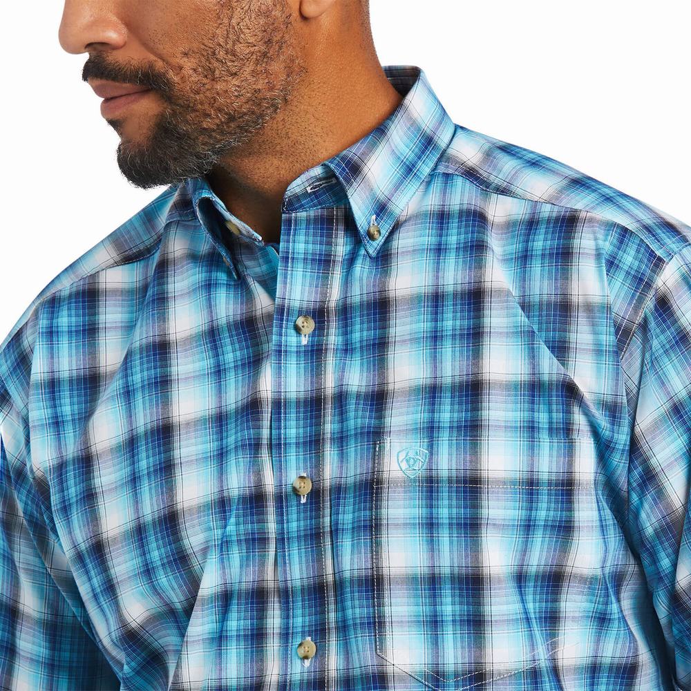 Blue Men's Ariat Pro Series Mateo Classic Fit Shirts | 7089-JHZGI