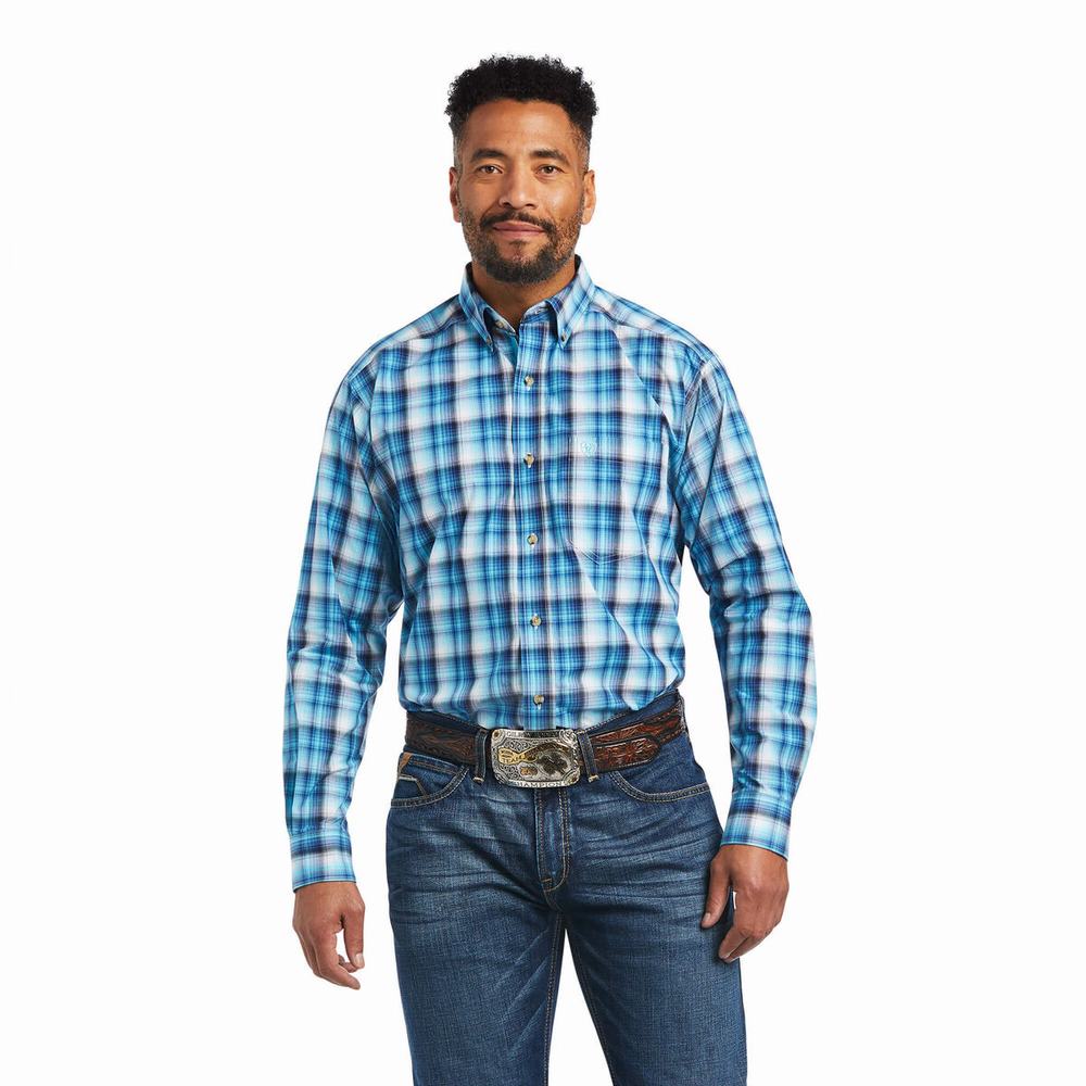 Blue Men\'s Ariat Pro Series Mateo Classic Fit Shirts | 7089-JHZGI