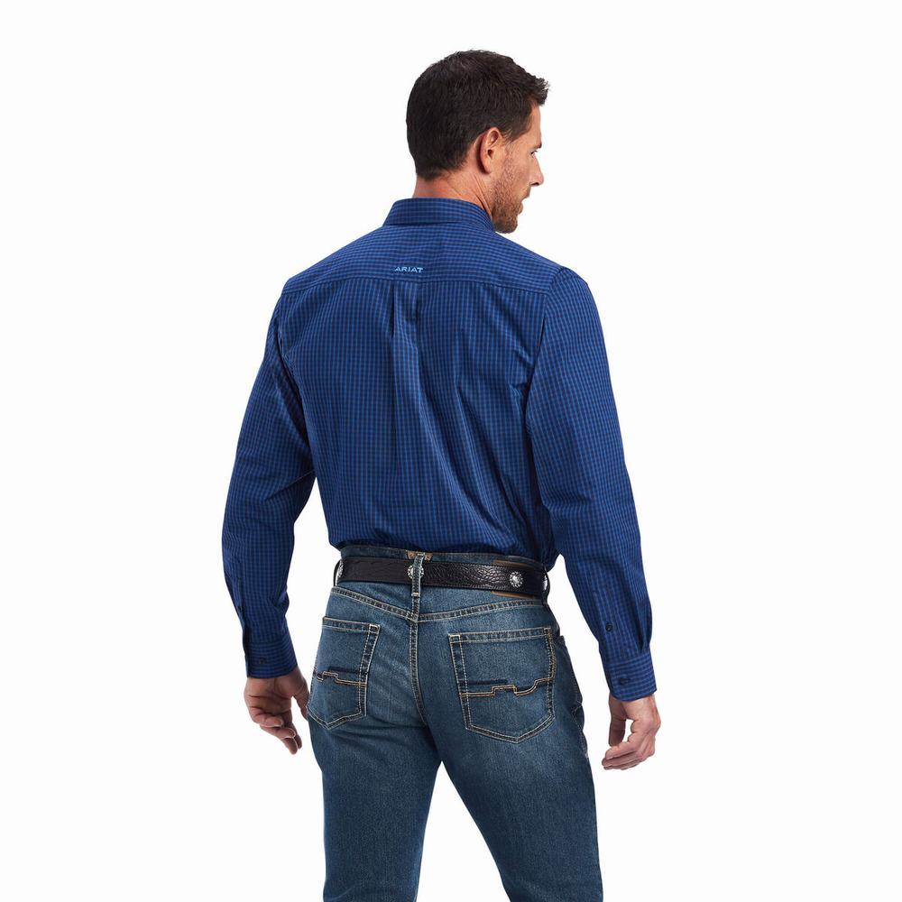 Blue Men's Ariat Pro Series Nelson Classic Fit Shirts | 7016-AZVJO