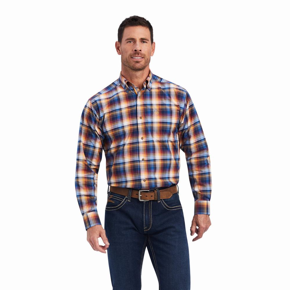 Blue Men\'s Ariat Pro Series Nigel Stretch Classic Fit Shirts | 7051-CVGTH