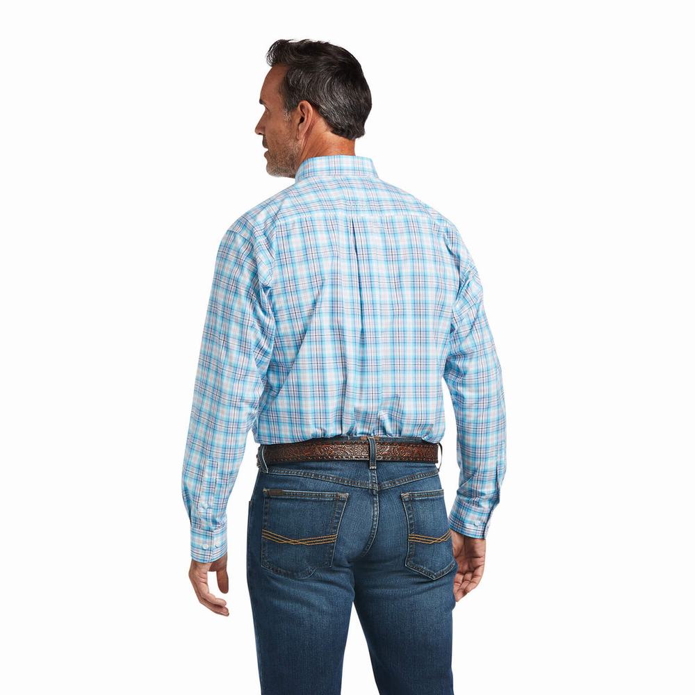 Blue Men's Ariat Pro Series Quimby Classic Fit Shirts | 5639-SPEFQ