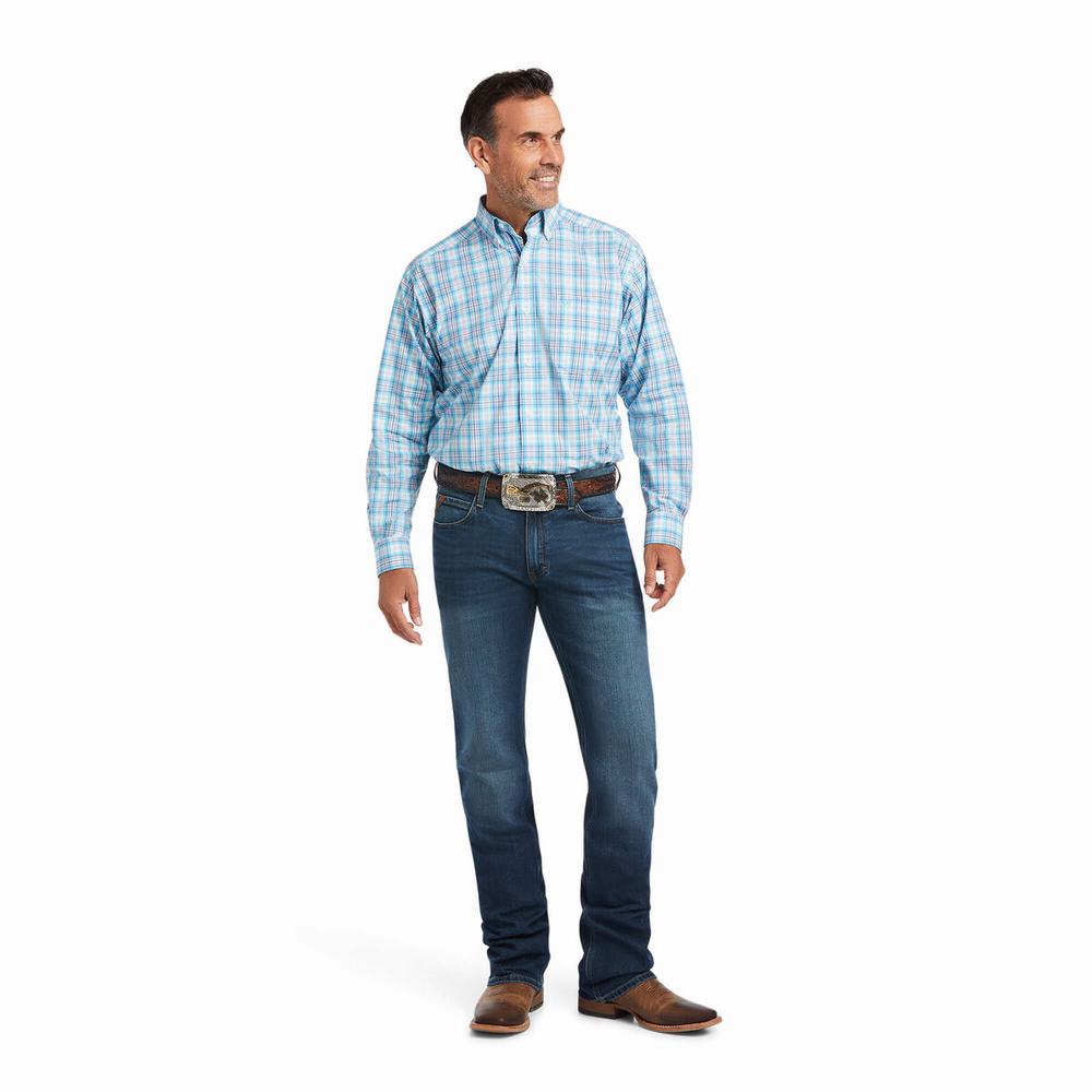 Blue Men's Ariat Pro Series Quimby Classic Fit Shirts | 5639-SPEFQ