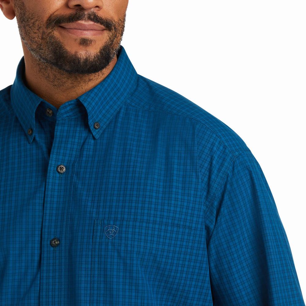 Blue Men's Ariat Pro Series Troy Classic Fit Shirts | 6104-ZJKTE