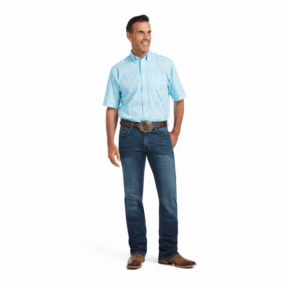 Blue Men's Ariat Qusay Stretch Classic Fit Shirts | 1925-MUYXB