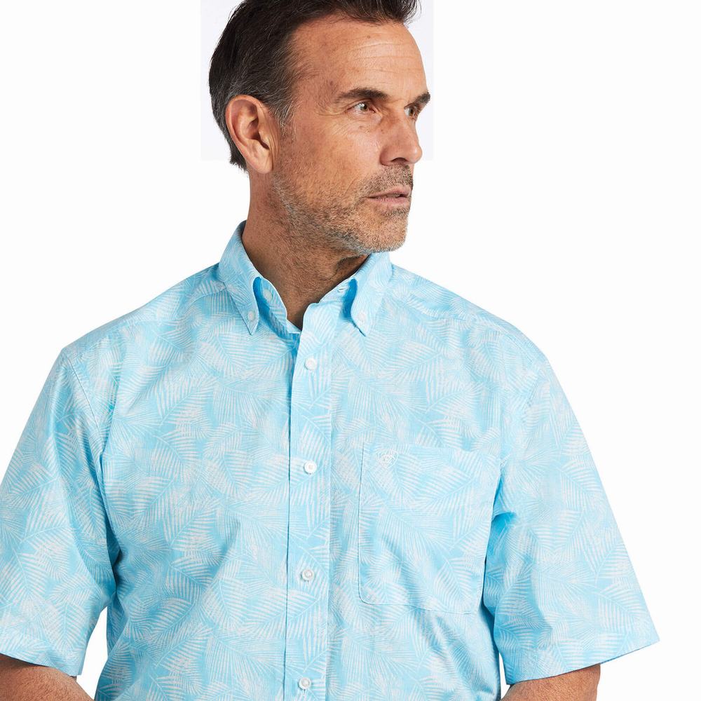 Blue Men's Ariat Qusay Stretch Classic Fit Shirts | 1925-MUYXB