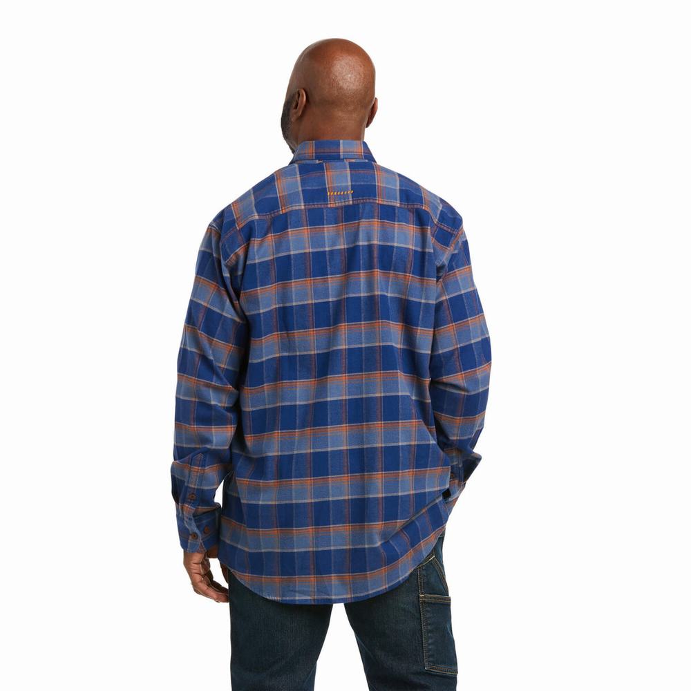 Blue Men's Ariat Rebar Flannel DuraStretch Shirts | 5439-GBKLV