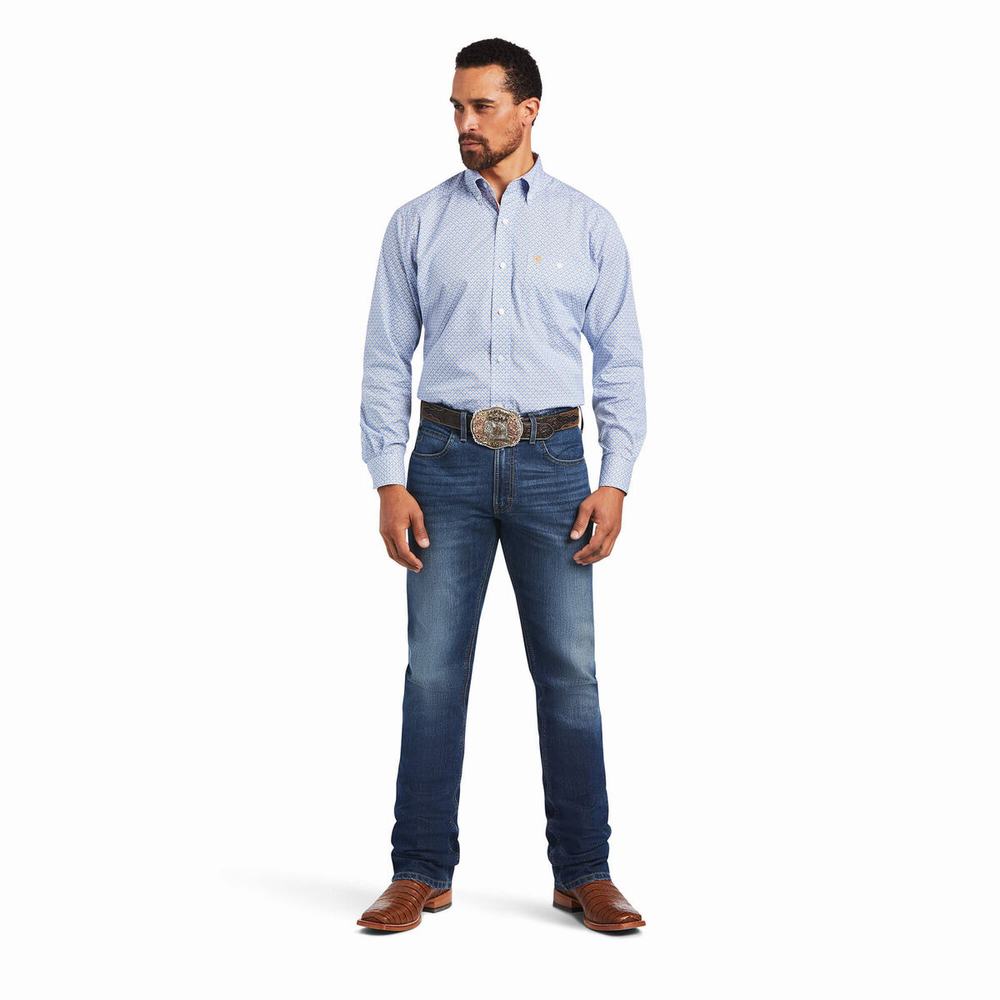 Blue Men's Ariat Relentless Alacrity Stretch Classic Fit Shirts | 7534-DGASJ