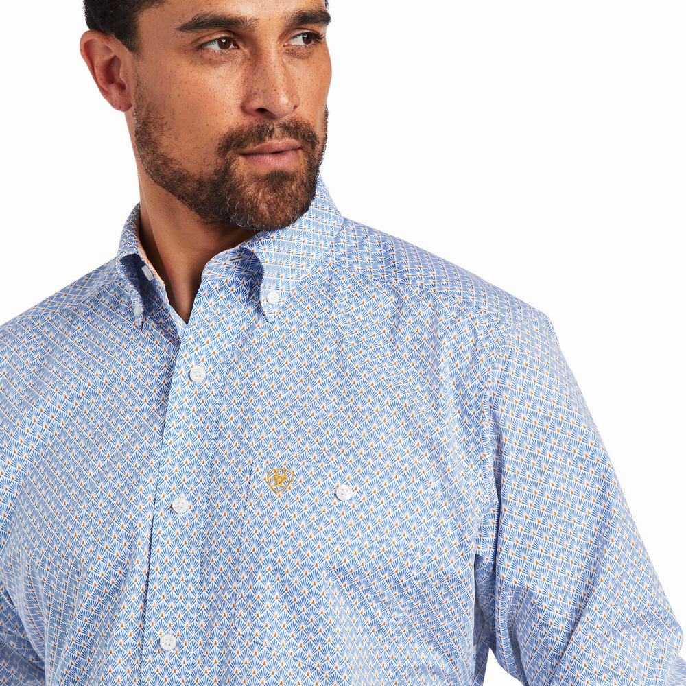 Blue Men's Ariat Relentless Alacrity Stretch Classic Fit Shirts | 7534-DGASJ