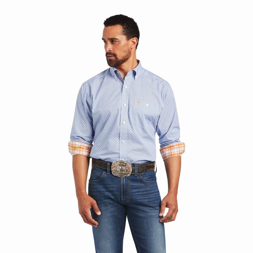 Blue Men\'s Ariat Relentless Alacrity Stretch Classic Fit Shirts | 7534-DGASJ