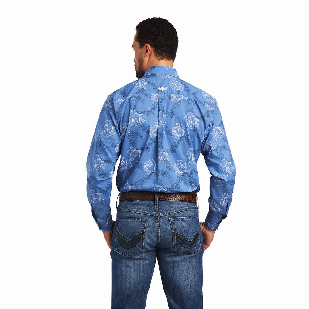 Blue Men's Ariat Relentless Headway Stretch Classic Fit Shirts | 7264-DIZCV