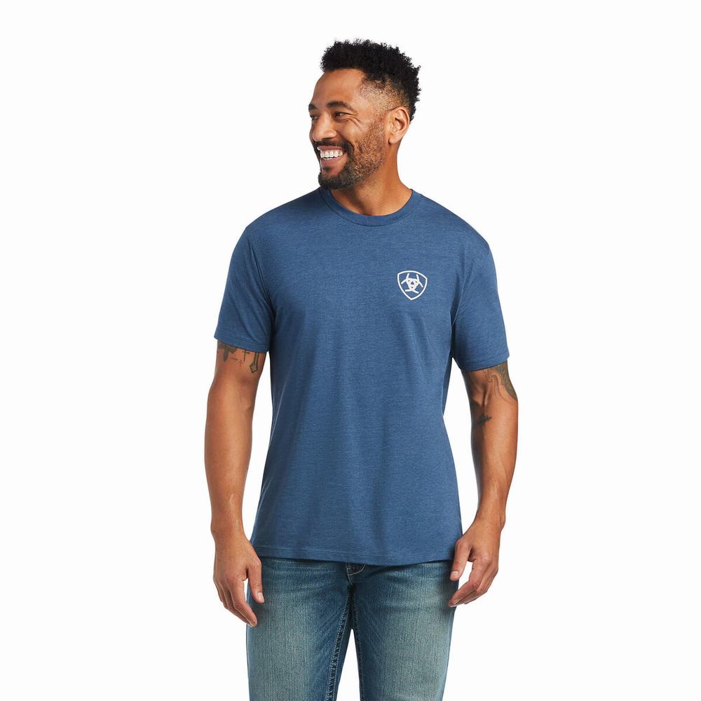 Blue Men's Ariat Rope Shield Polo Shirts | 0846-HNBFS