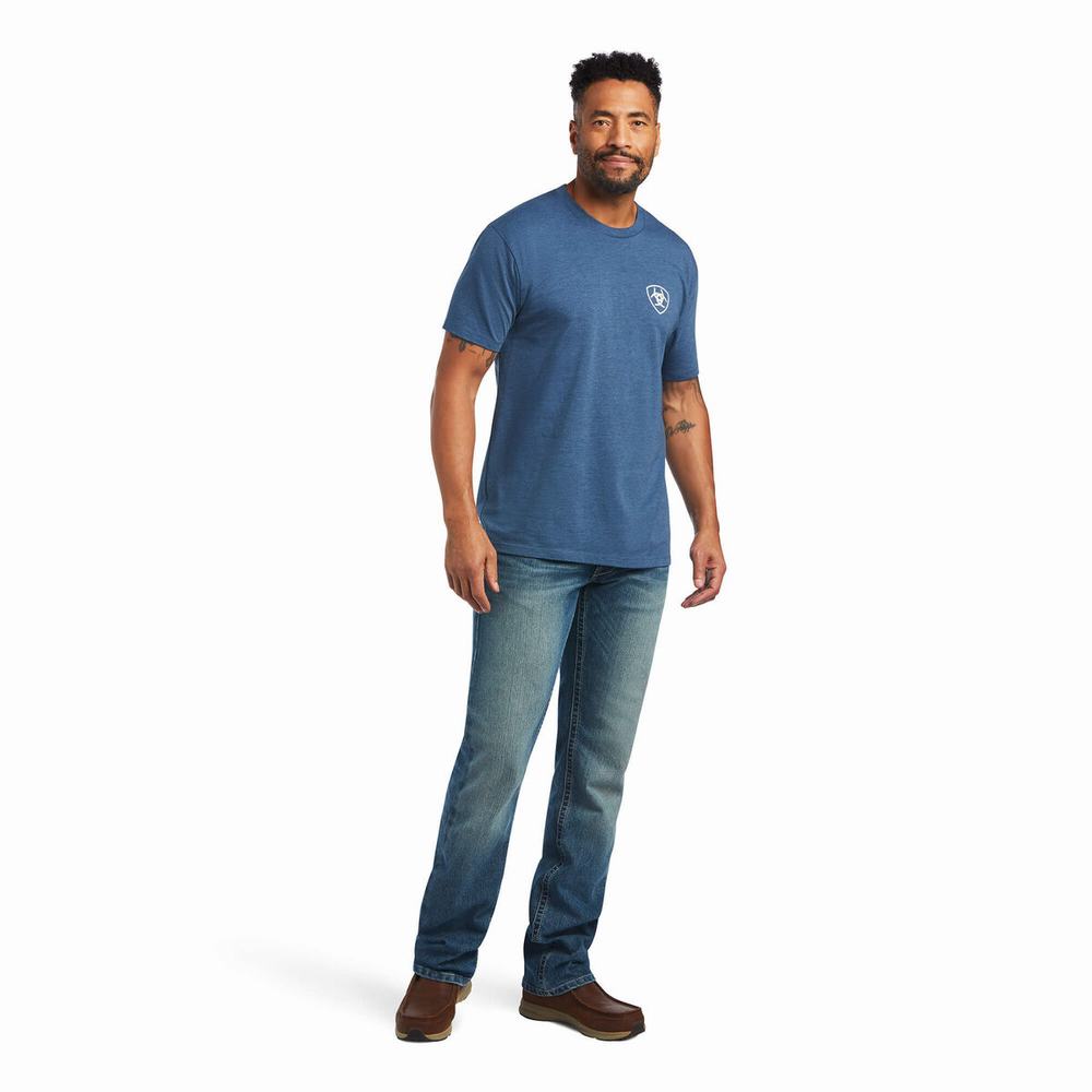 Blue Men's Ariat Rope Shield Polo Shirts | 0846-HNBFS