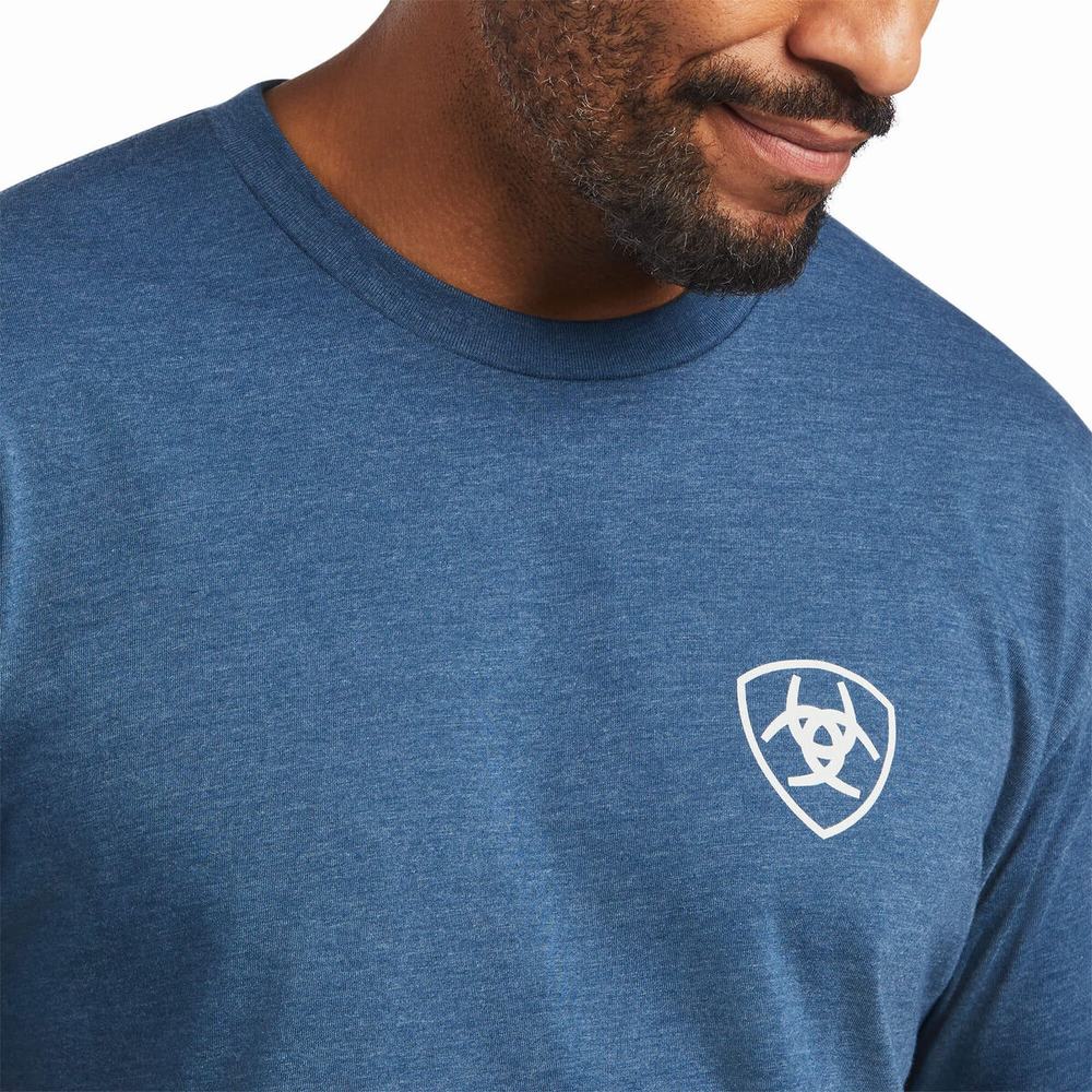 Blue Men's Ariat Rope Shield Polo Shirts | 0846-HNBFS