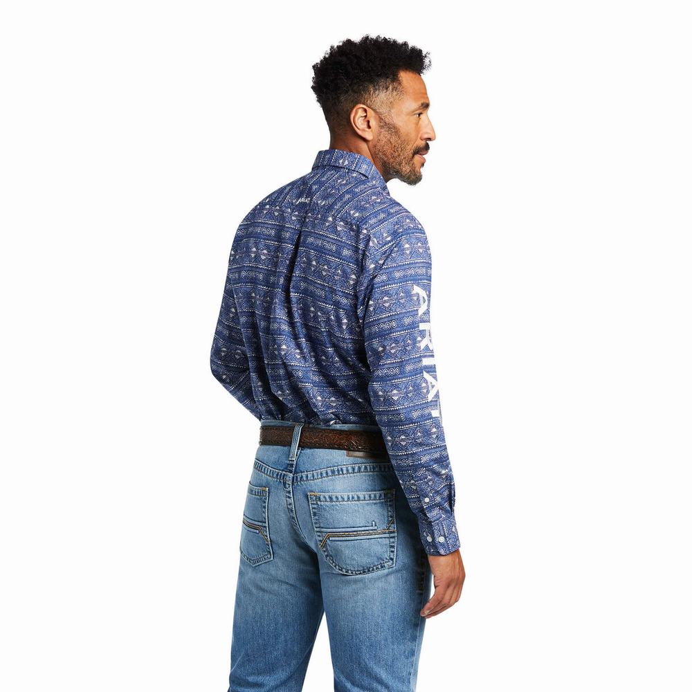 Blue Men's Ariat Team Justin Classic Fit Shirts | 9231-FSHKC