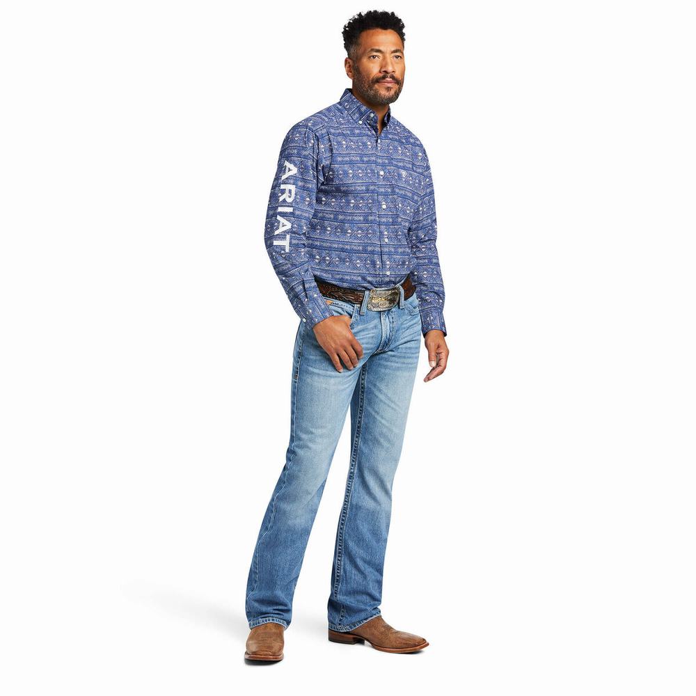 Blue Men's Ariat Team Justin Classic Fit Shirts | 9231-FSHKC