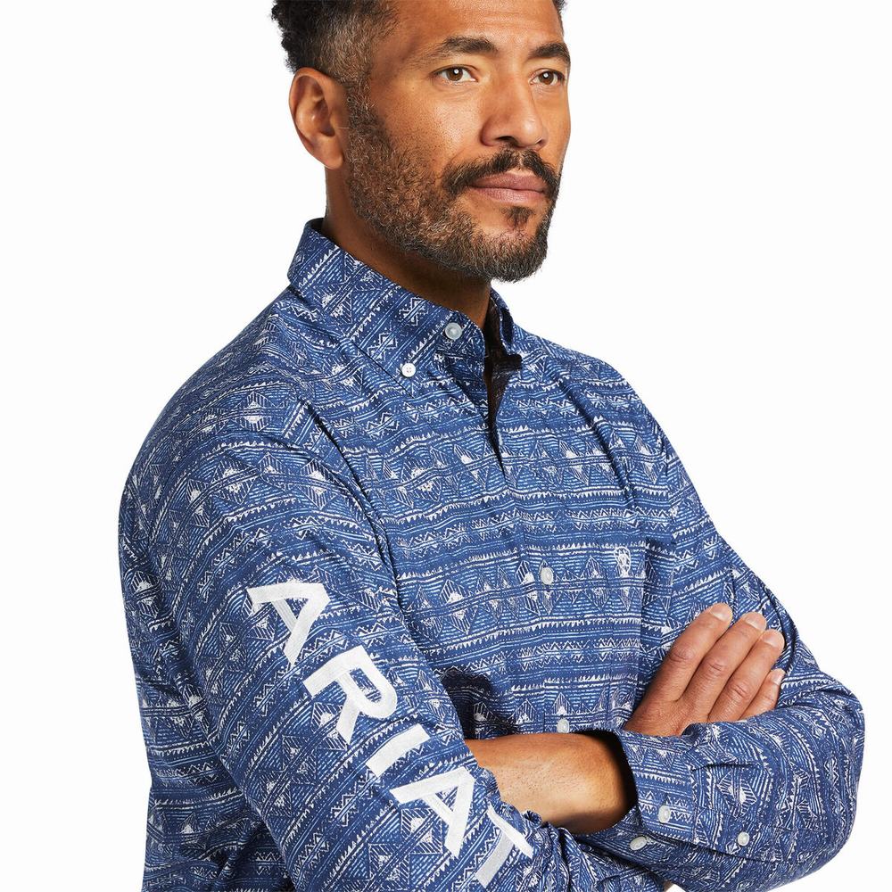 Blue Men's Ariat Team Justin Classic Fit Shirts | 9231-FSHKC