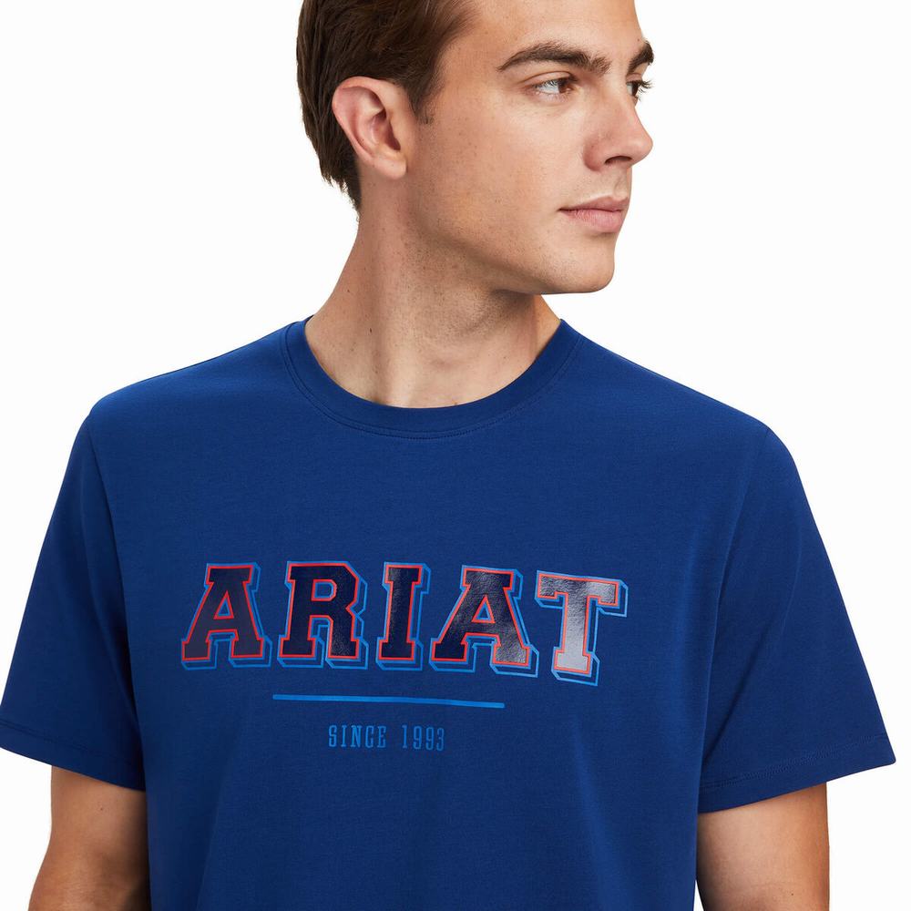 Blue Men's Ariat Varsity Polo Shirts | 9621-RITWG