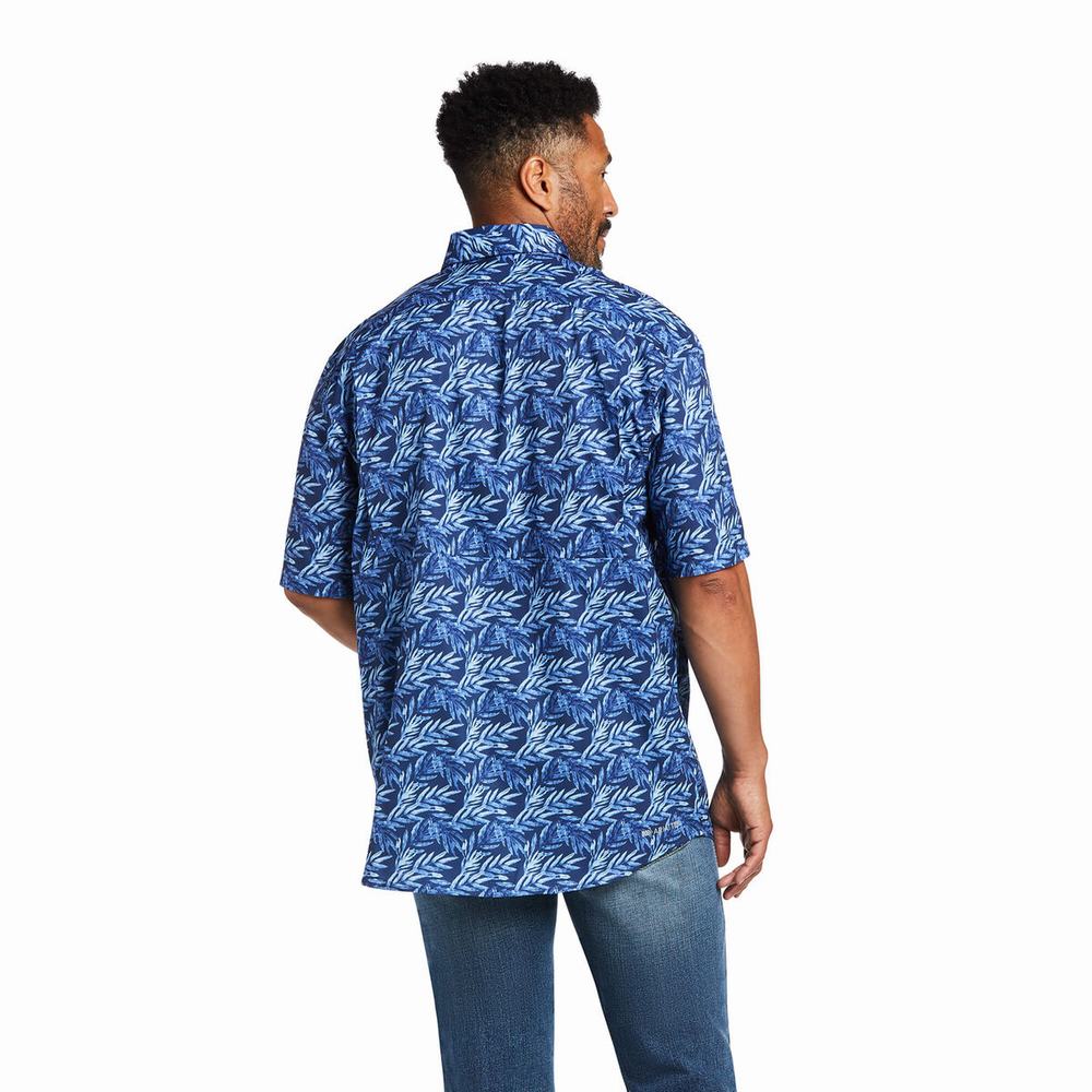 Blue Men's Ariat VentTEK Classic Fit Shirts | 4526-ZYXKV