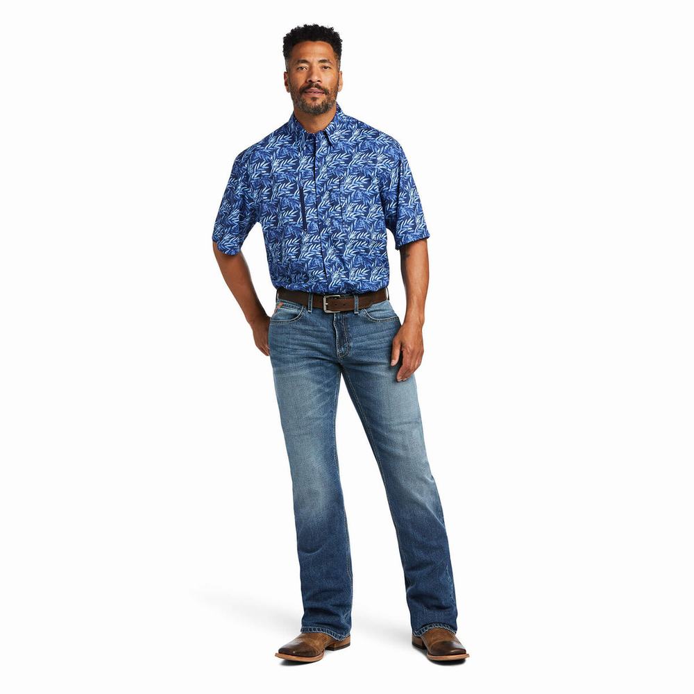 Blue Men's Ariat VentTEK Classic Fit Shirts | 4526-ZYXKV