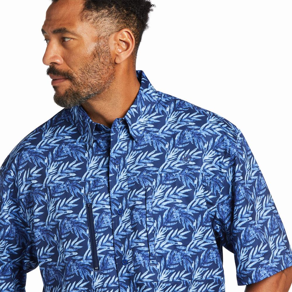 Blue Men's Ariat VentTEK Classic Fit Shirts | 4526-ZYXKV