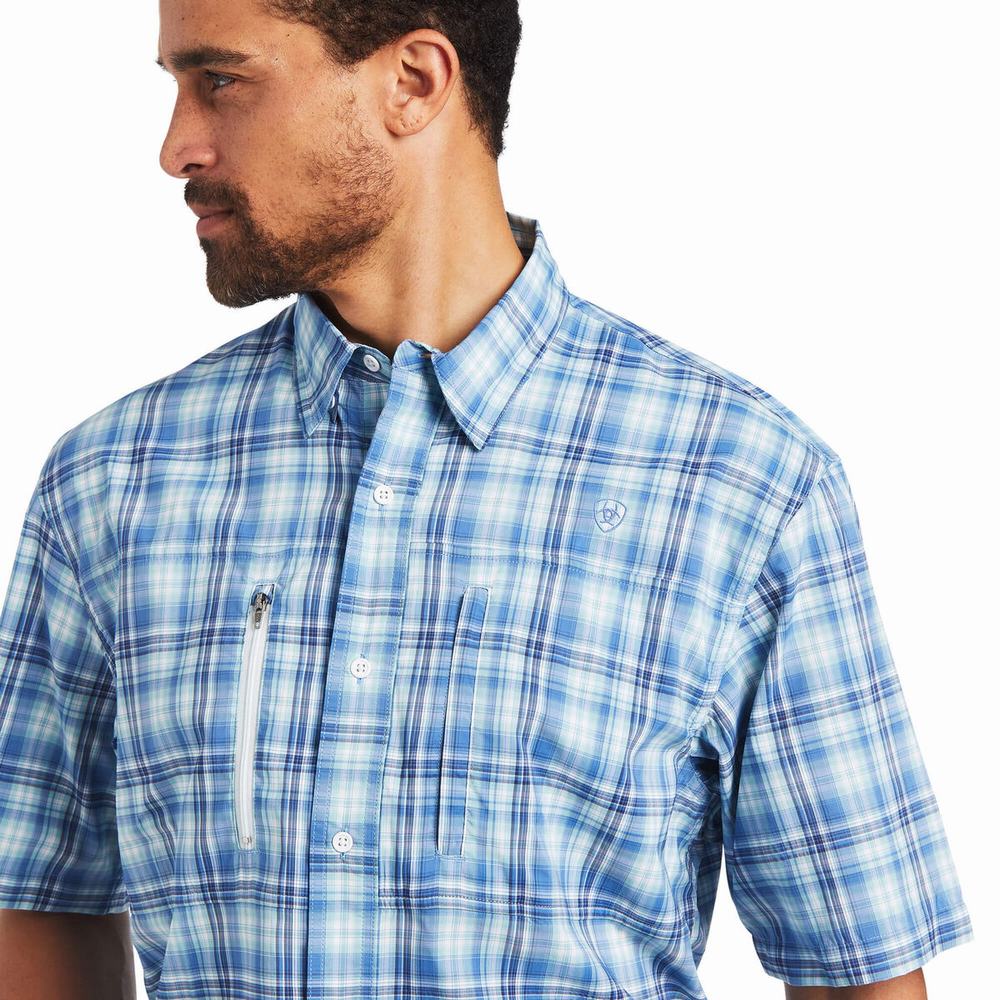 Blue Men's Ariat VentTEK Classic Fit Shirts | 9140-YNJWH