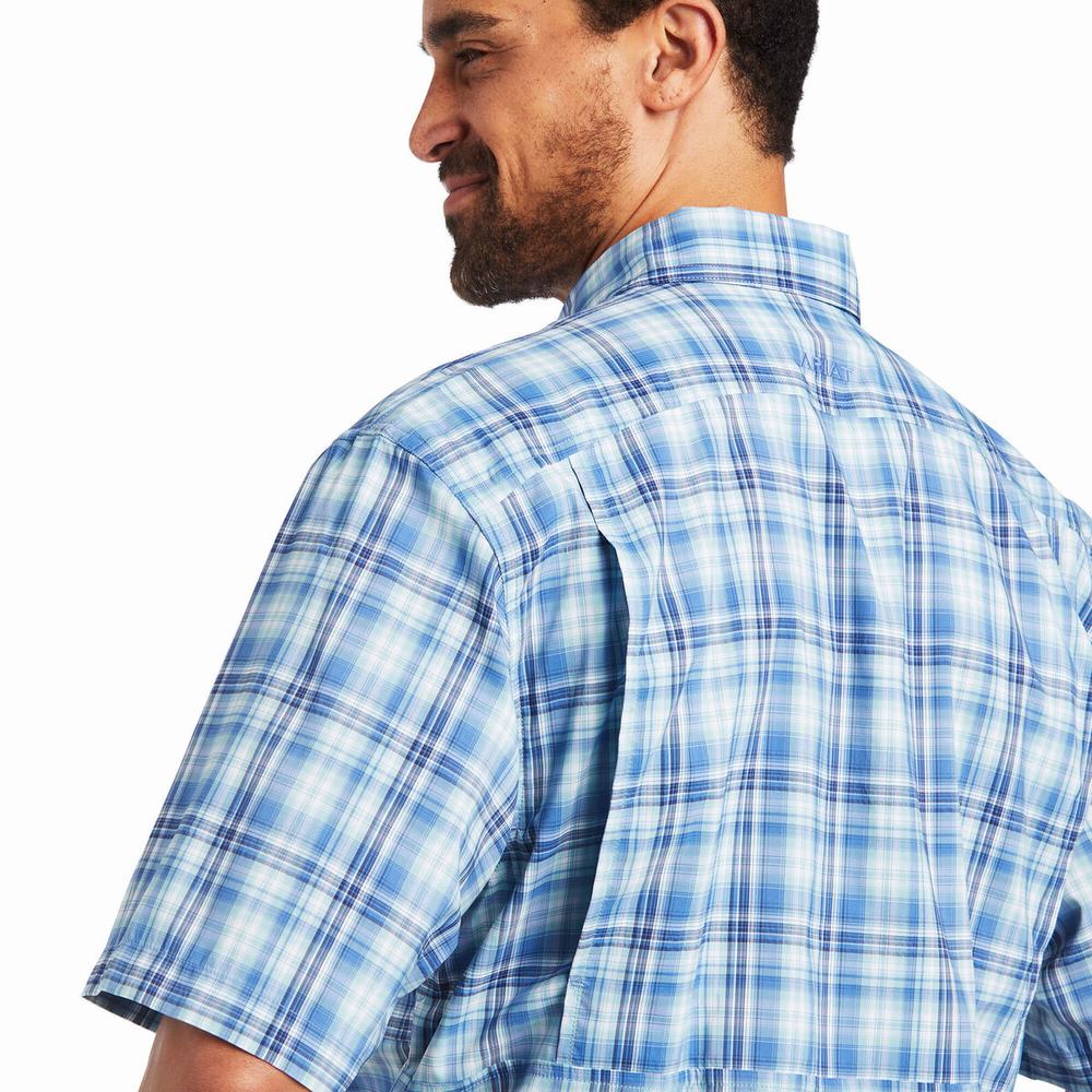 Blue Men's Ariat VentTEK Classic Fit Shirts | 9140-YNJWH