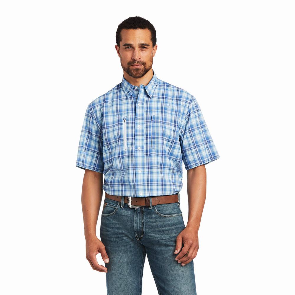 Blue Men\'s Ariat VentTEK Classic Fit Shirts | 9140-YNJWH