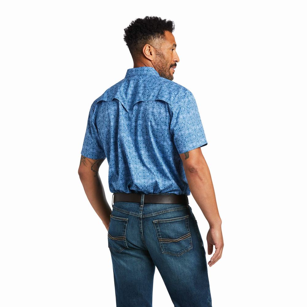 Blue Men's Ariat VentTEK Fitted Shirts | 5389-OQIEV